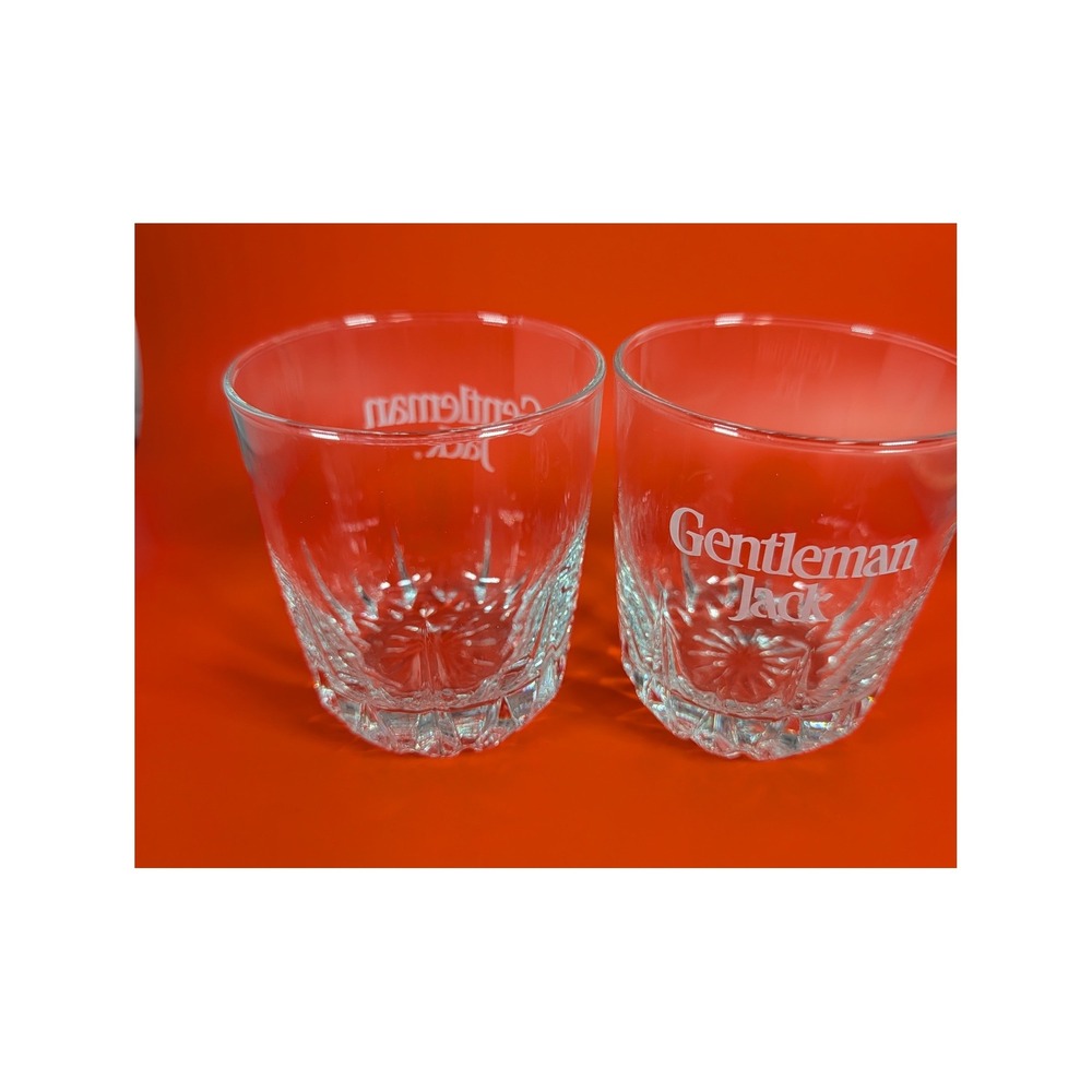 Gentleman Jack Rare Tennessee Whiskey Rocks Glasses Set of 2 10oz Cut Glass Base